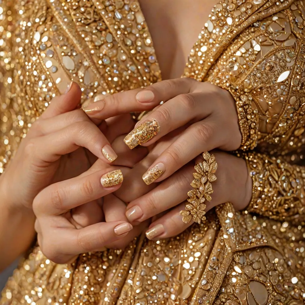 Jakie paznokcie do złotej sukienki?