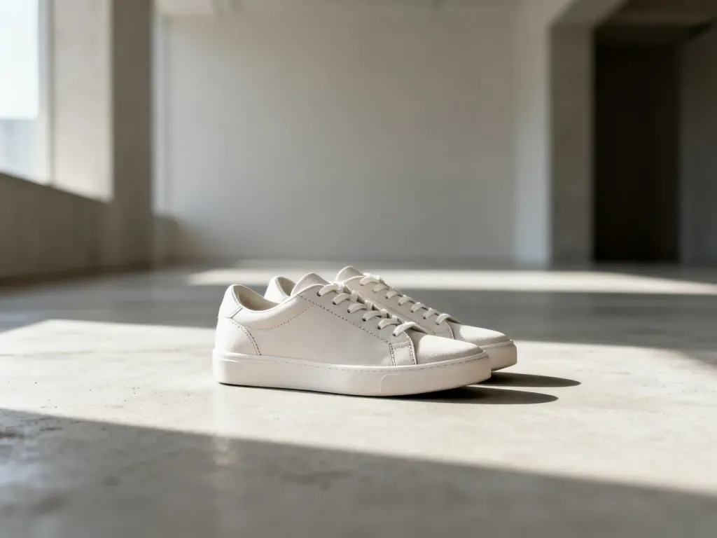 Minimalistyczne sneakersy marki No Name na betonowym tle, eksponujące wysoką jakość wykonania i nowoczesny design obuwia.